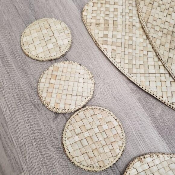 Handwoven Batik Table Mats & Coasters Set Of 12 - Natural & Multicolor Design - Picture 6 of 8